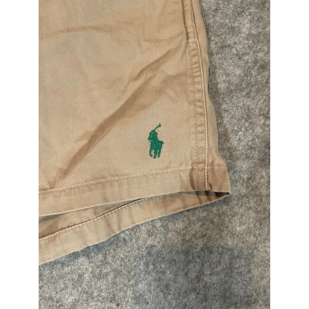 Polo Ralph Lauren Khaki Chino Shorts Mens XL Tan Elastic Waist Green Pony Logo